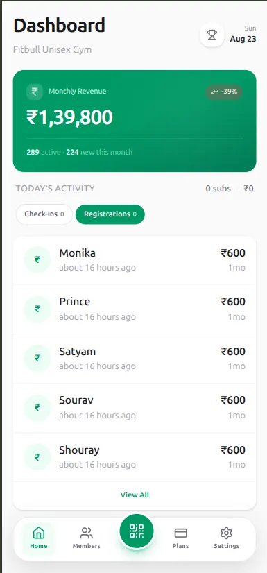 Dashboard Screen Mockup