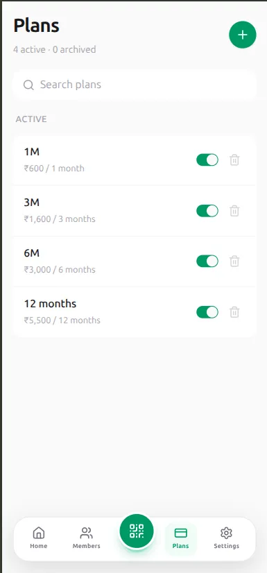 Plans Screen Mockup